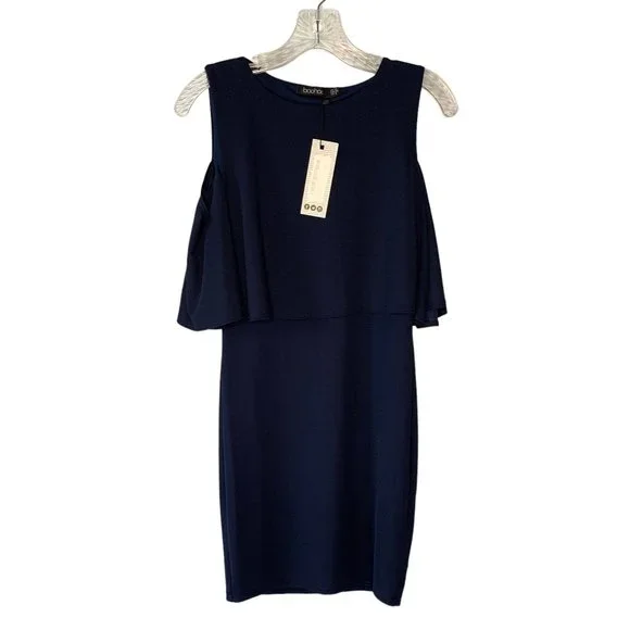 boohoo navy blue dress boohoo Women's Satin Tie Back Maxi Dress in Navy